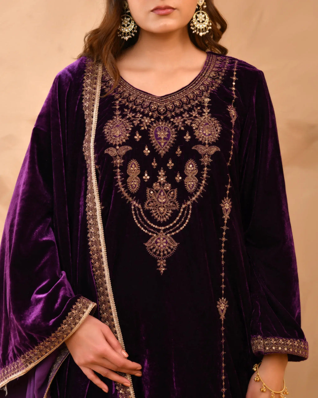 Pure velvet suit with coding embroidery work