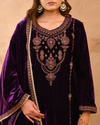 Pure velvet suit with coding embroidery work
