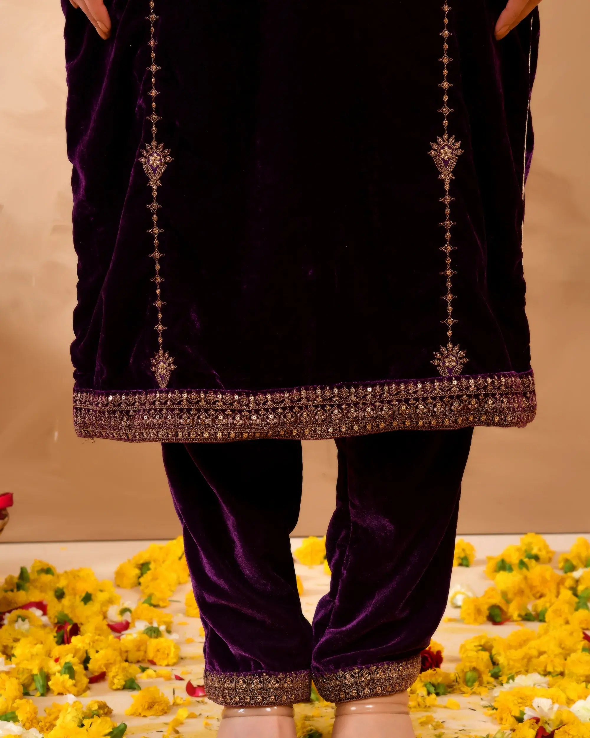 Pure velvet suit with coding embroidery work