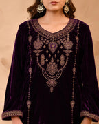 Pure velvet suit with coding embroidery work