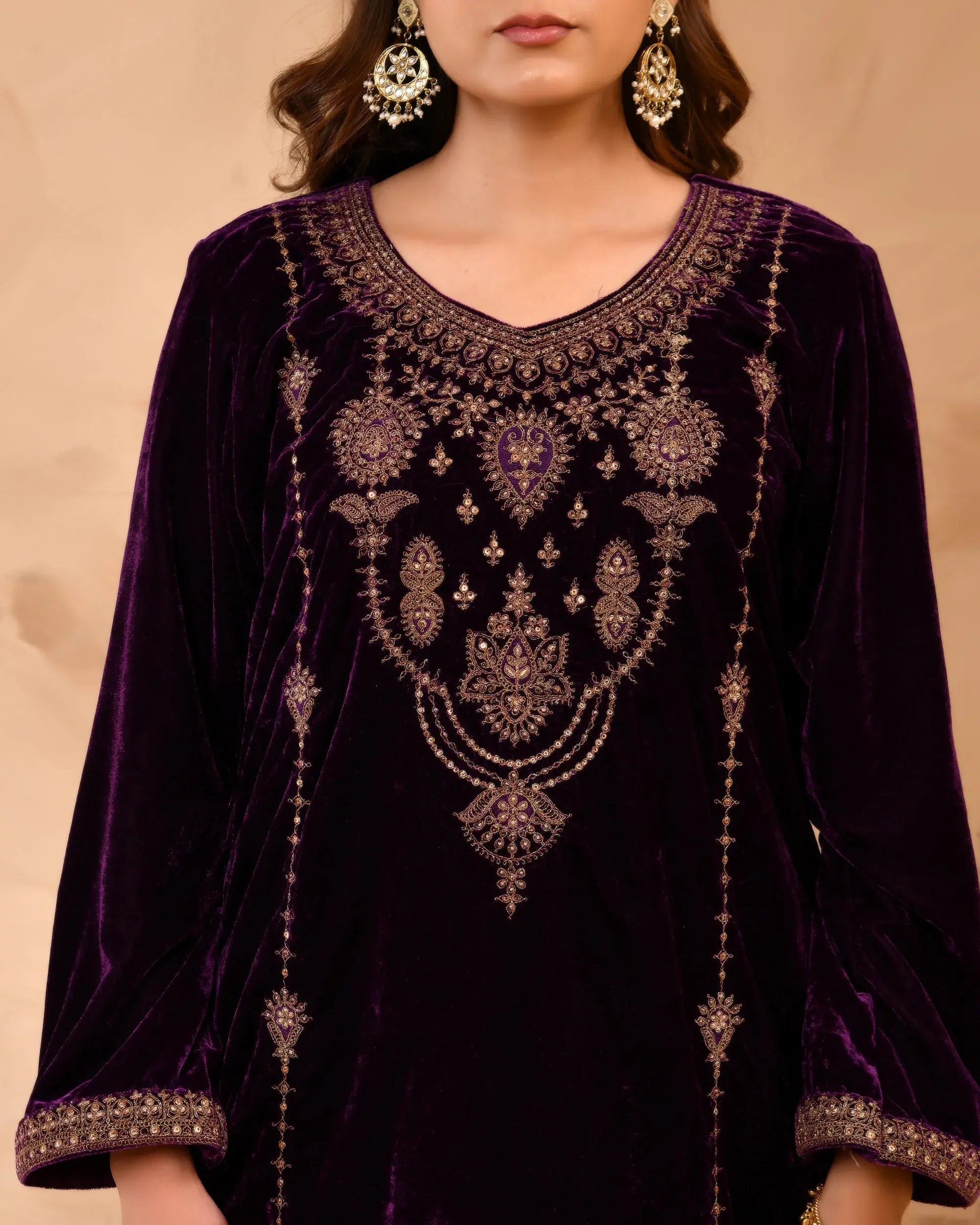 Pure velvet suit with coding embroidery work