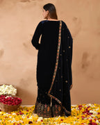 Royal Blue Pure Velvet top With Velvet Plazzo and Dupatta