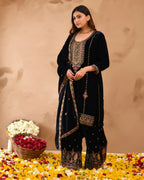 Royal Blue Pure Velvet top With Velvet Plazzo and Dupatta