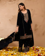 Royal Blue Pure Velvet top With Velvet Plazzo and Dupatta