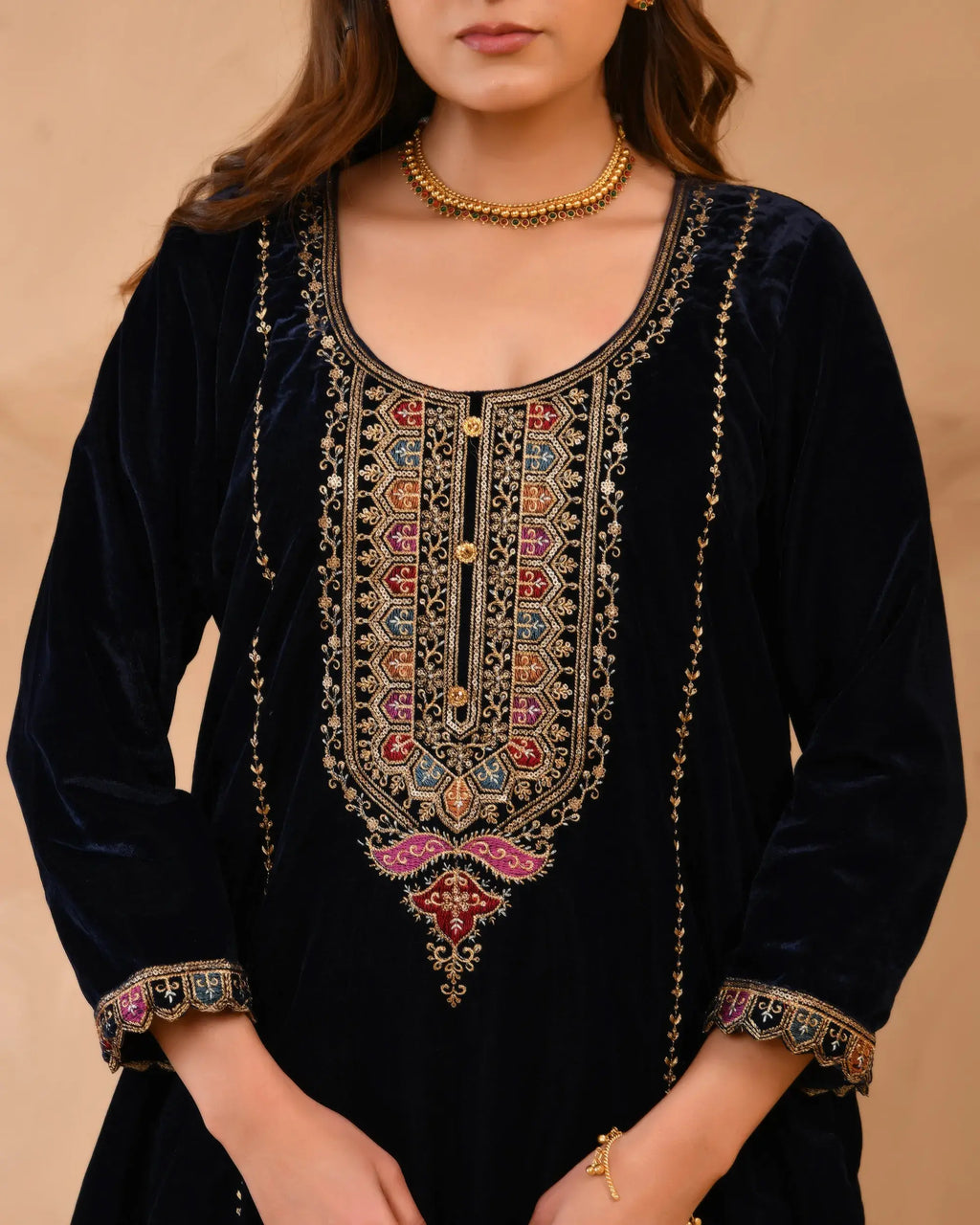 Royal Blue Pure Velvet top With Velvet Plazzo and Dupatta
