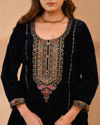 Royal Blue Pure Velvet top With Velvet Plazzo and Dupatta