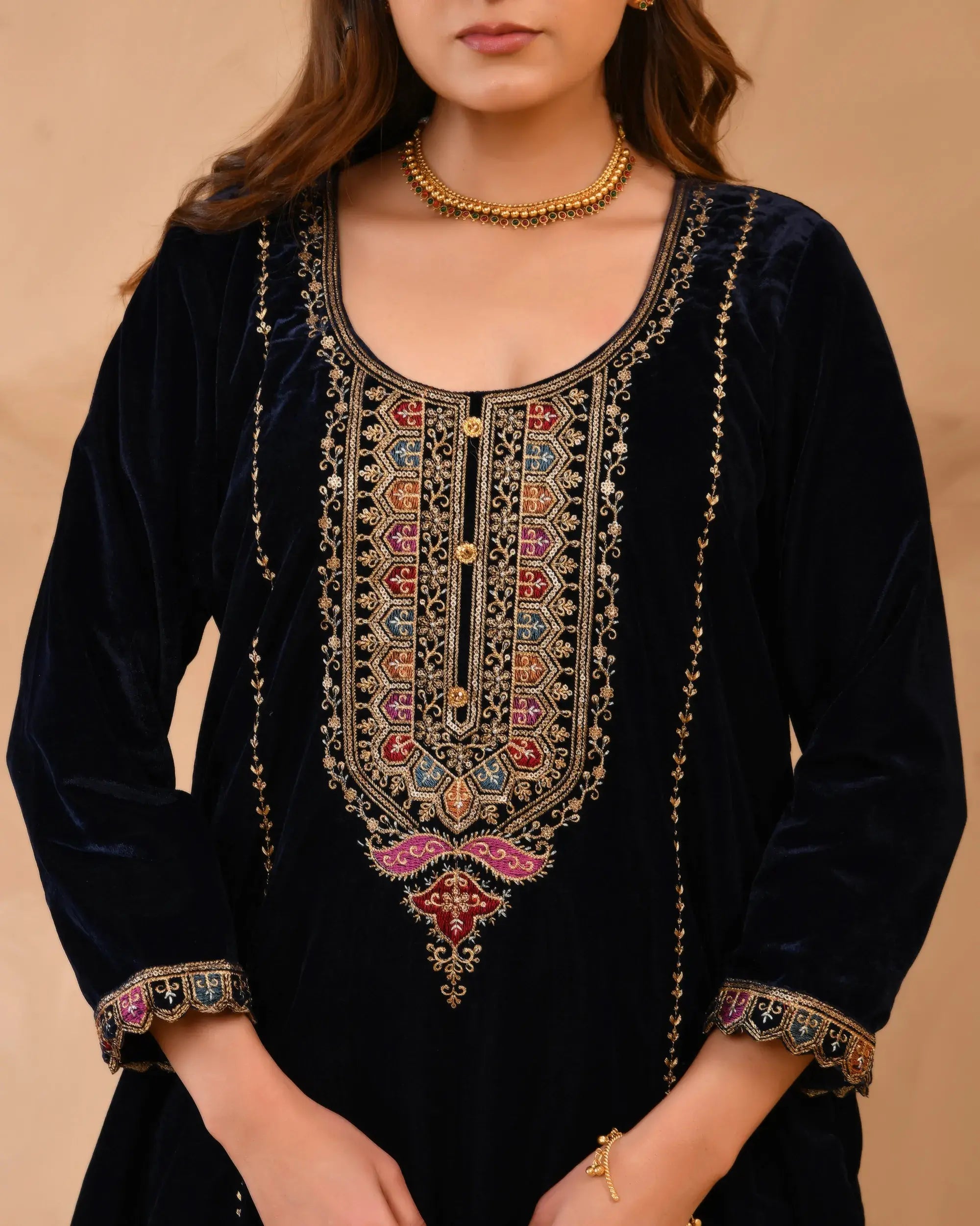 Royal Blue Pure Velvet top With Velvet Plazzo and Dupatta