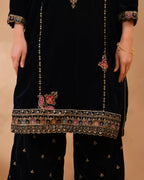 Royal Blue Pure Velvet top With Velvet Plazzo and Dupatta