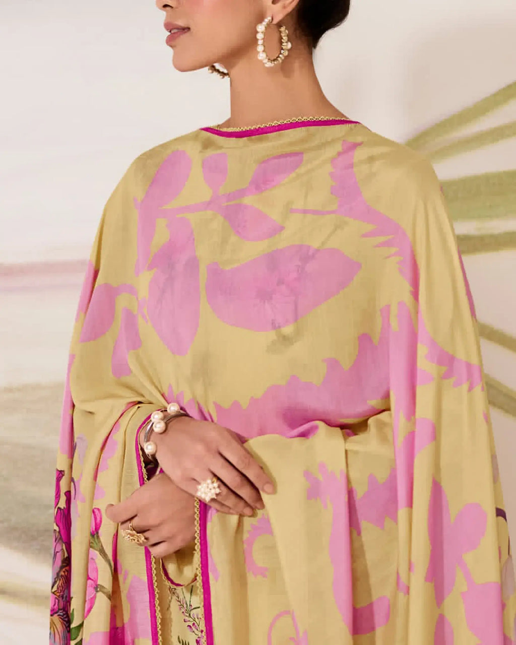 Pure Cotton Lawn Suit with Resham Embroidery Appliqué, Crochet Hemline and Handcrafted Buttons