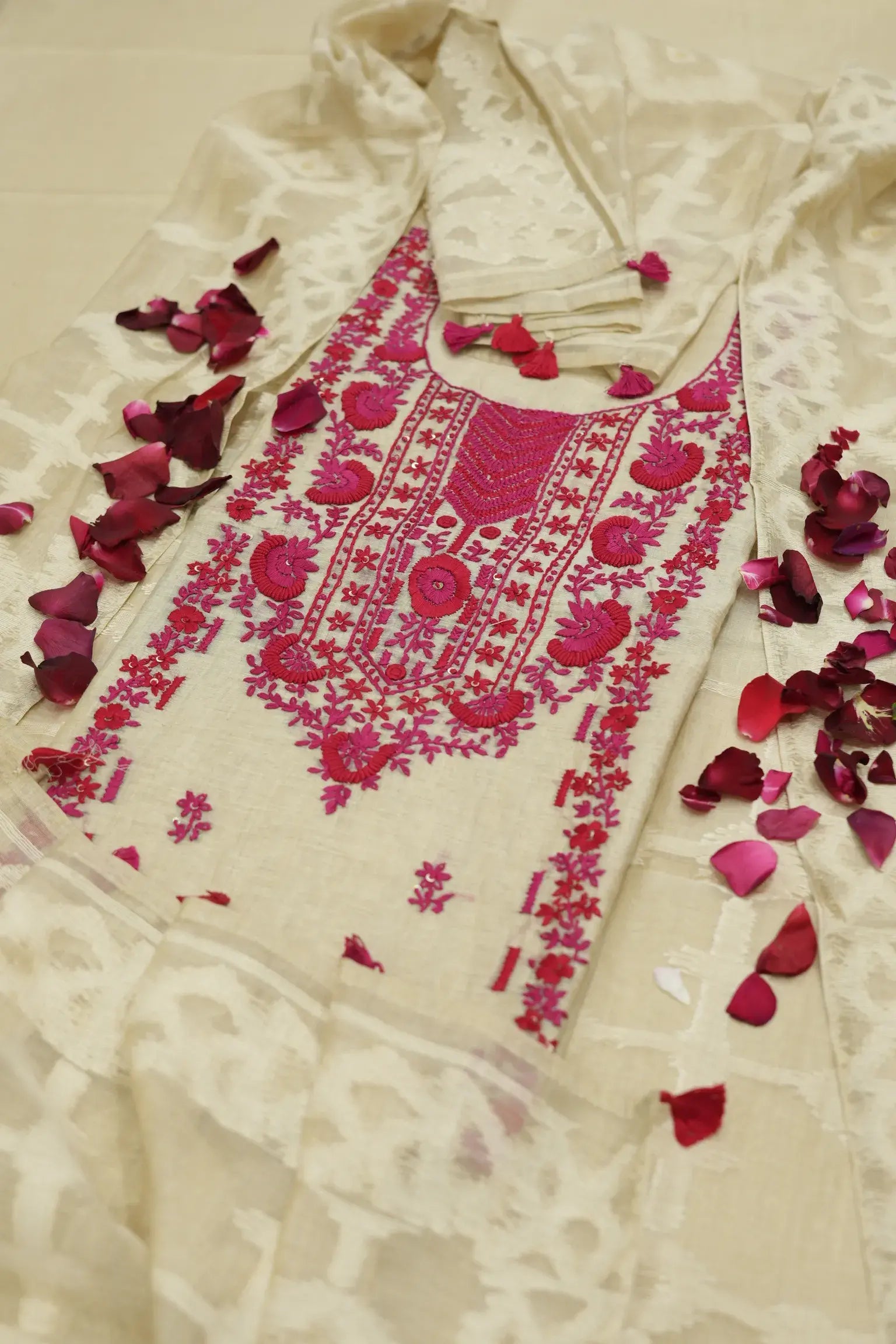 Pure Linen Cotton Suit with Kantha work