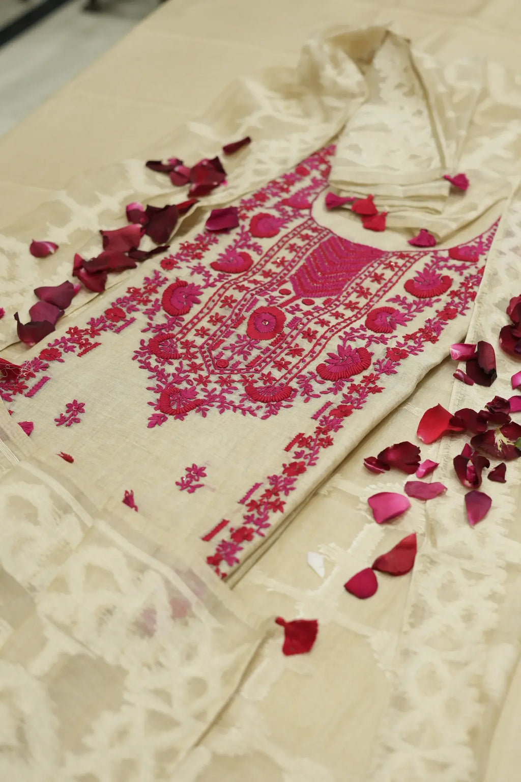 Pure Linen Cotton Suit with Kantha work