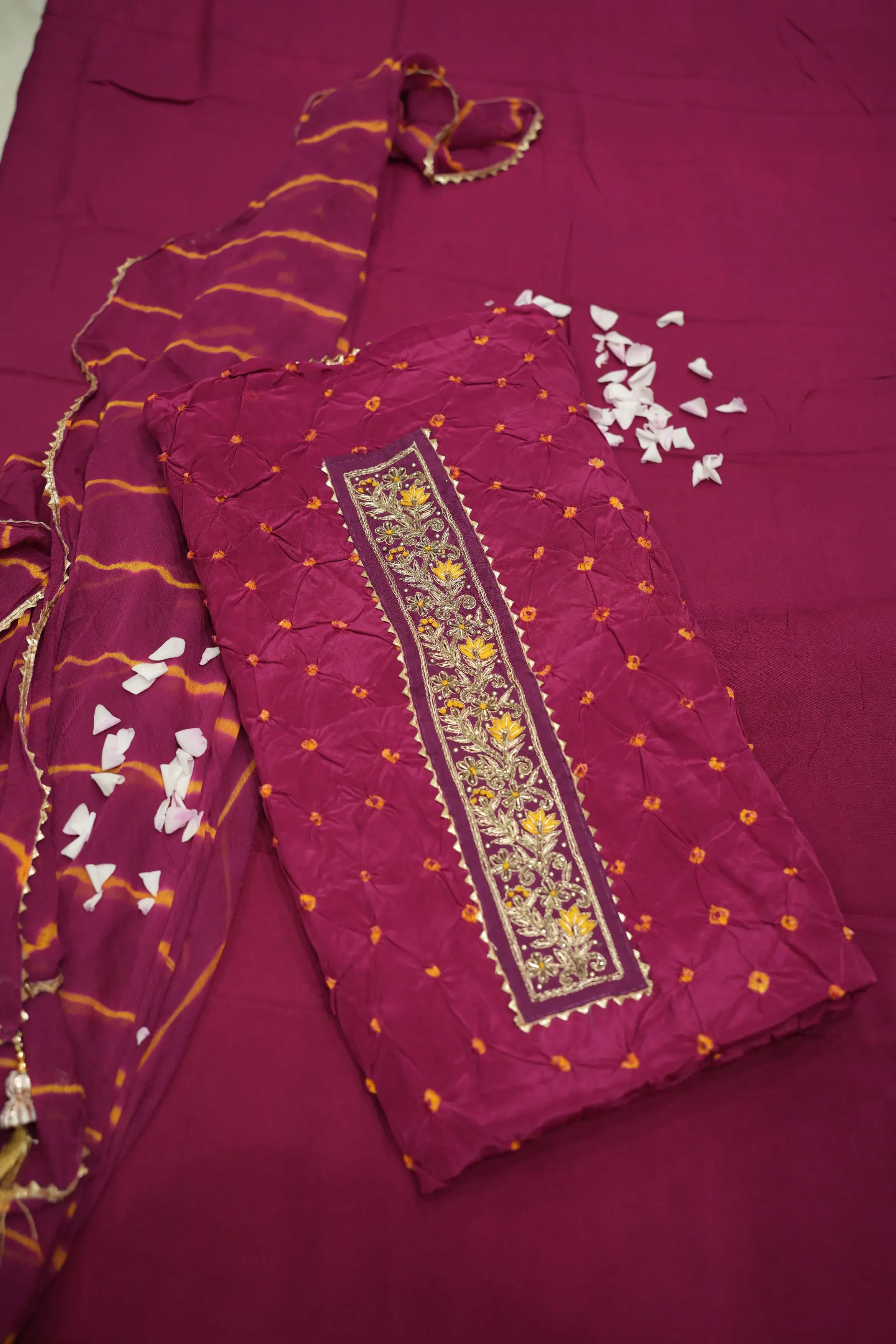 Jaipuri Cotton Suit with Bandhej-inspired Textures