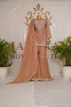 Crushed Shimmer Silk Suit with Pearl & Silver Threadwork and Pure Chinnon Gharara