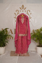 Shimmer Silk Suit & Gharara  with Gold Threadwork (Neck & Borders) & All-over Sequin Work