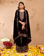 Wine Plush Velvet top With Velvet Plazzo and Dupatta
