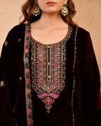 Wine Plush Velvet top With Velvet Plazzo and Dupatta