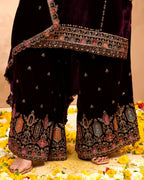 Wine Plush Velvet top With Velvet Plazzo and Dupatta
