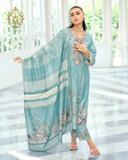 Viscose Muslin Suit Digital Print with Embroidered Neckline & 3D Patchwork