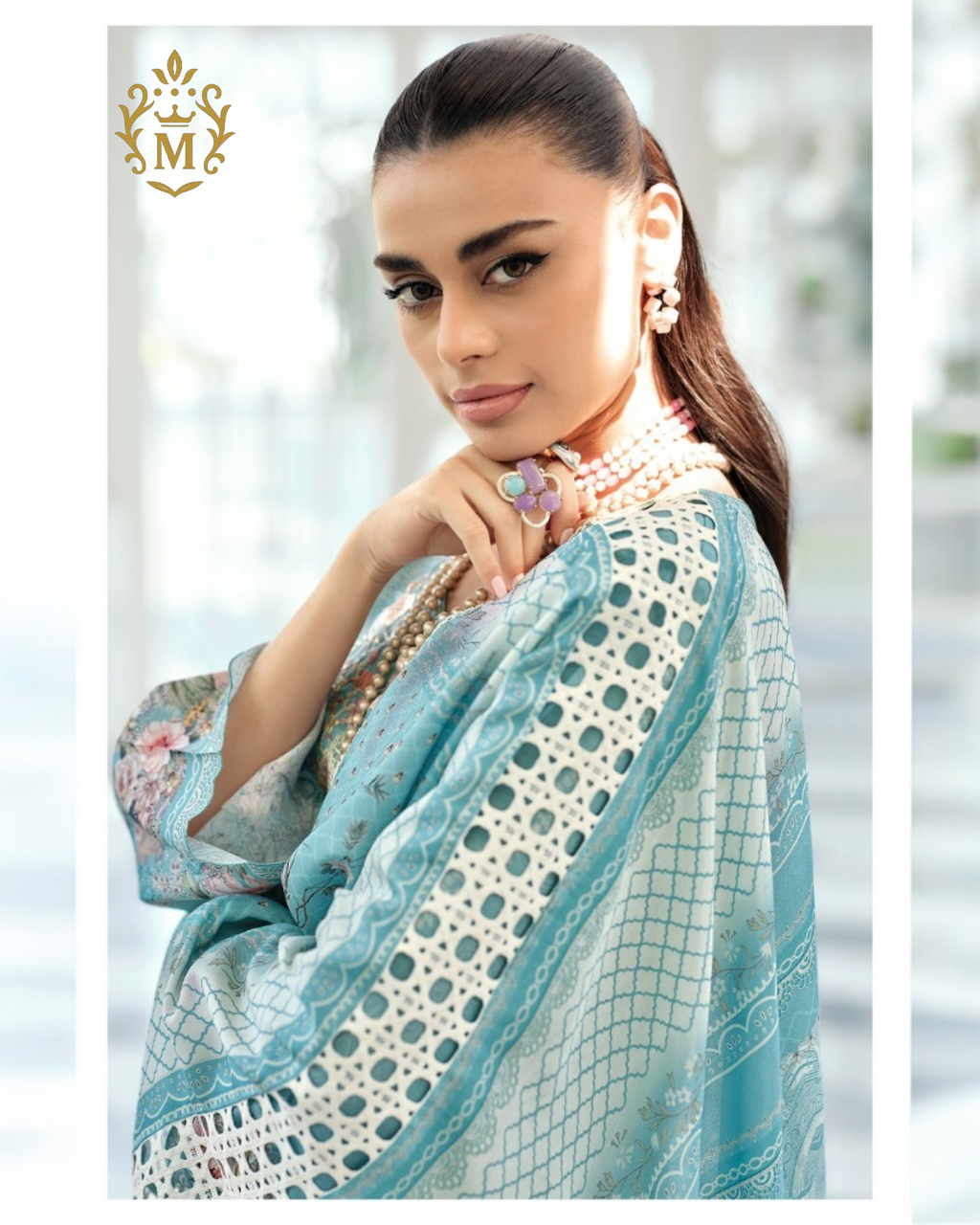 Viscose Muslin Suit Digital Print with Embroidered Neckline & 3D Patchwork