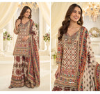 Natural Crepe Silk Suit Printed with Hand Aari & Gota Patti Work