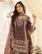 Natural Crepe Silk Suit Printed with Hand Aari & Gota Patti Work