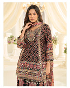 Natural Crepe Silk Suit Printed with Hand Aari & Gota Patti Work