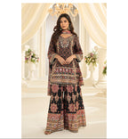 Natural Crepe Silk Suit Printed with Hand Aari & Gota Patti Work