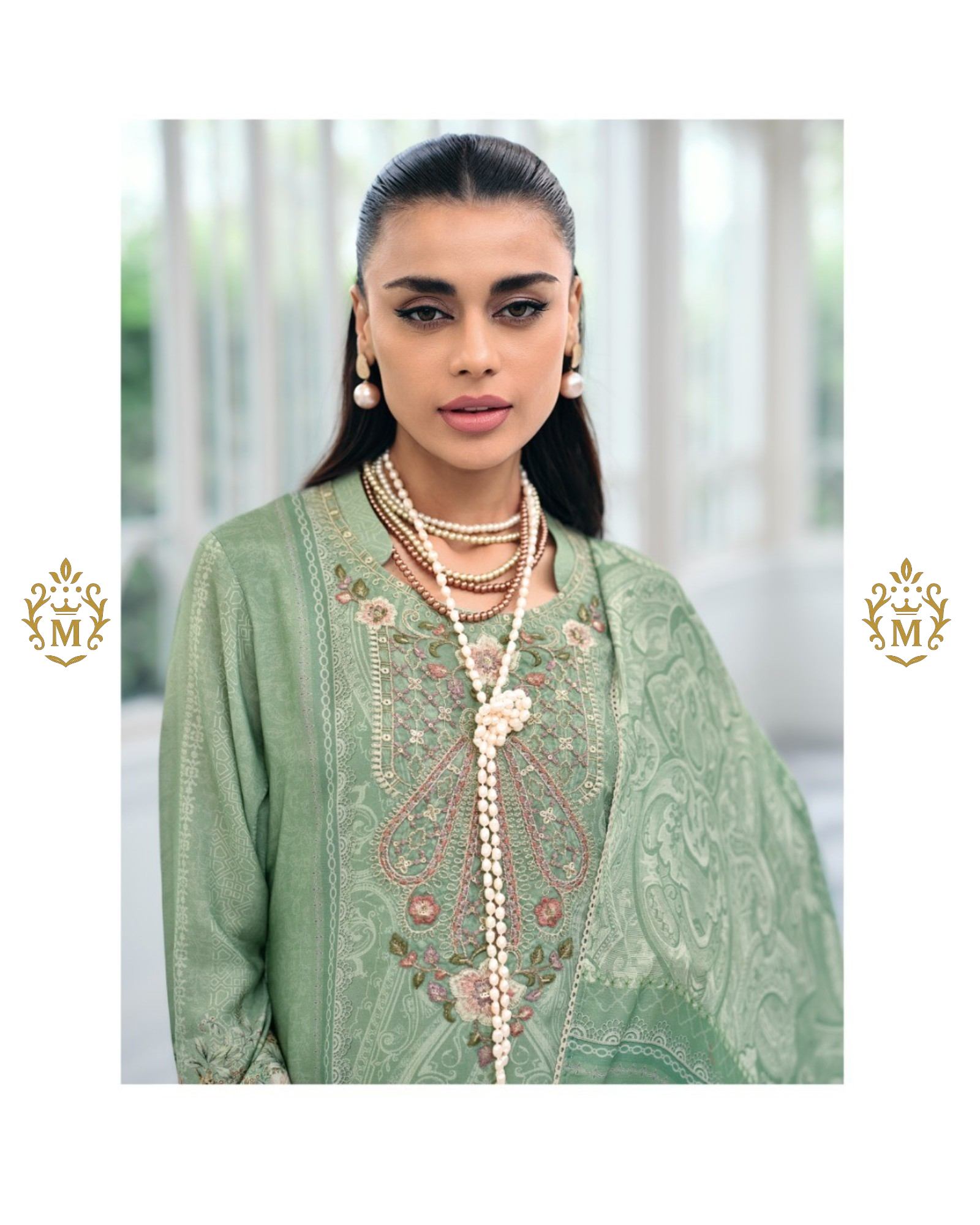 Viscose Muslin Suit Digital Print with Embroidered Neckline & 3D Patchwork