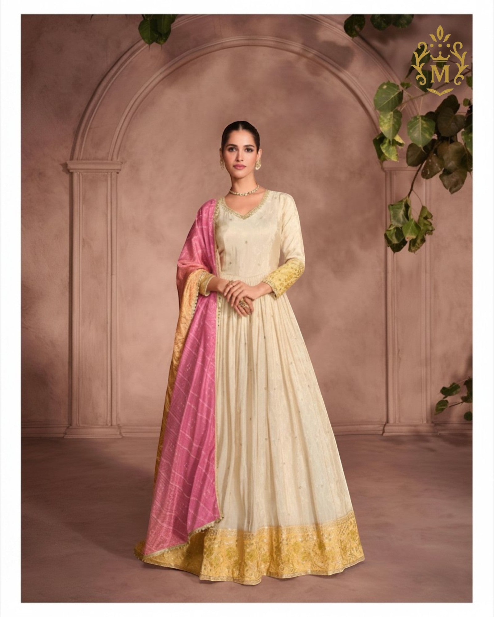 Anarkali Gown with Bandhani Dupatta