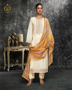 Maharani Royal Couture cream pure lawn cotton suit with handwork embroidery, lace border, and digital print dupatta.